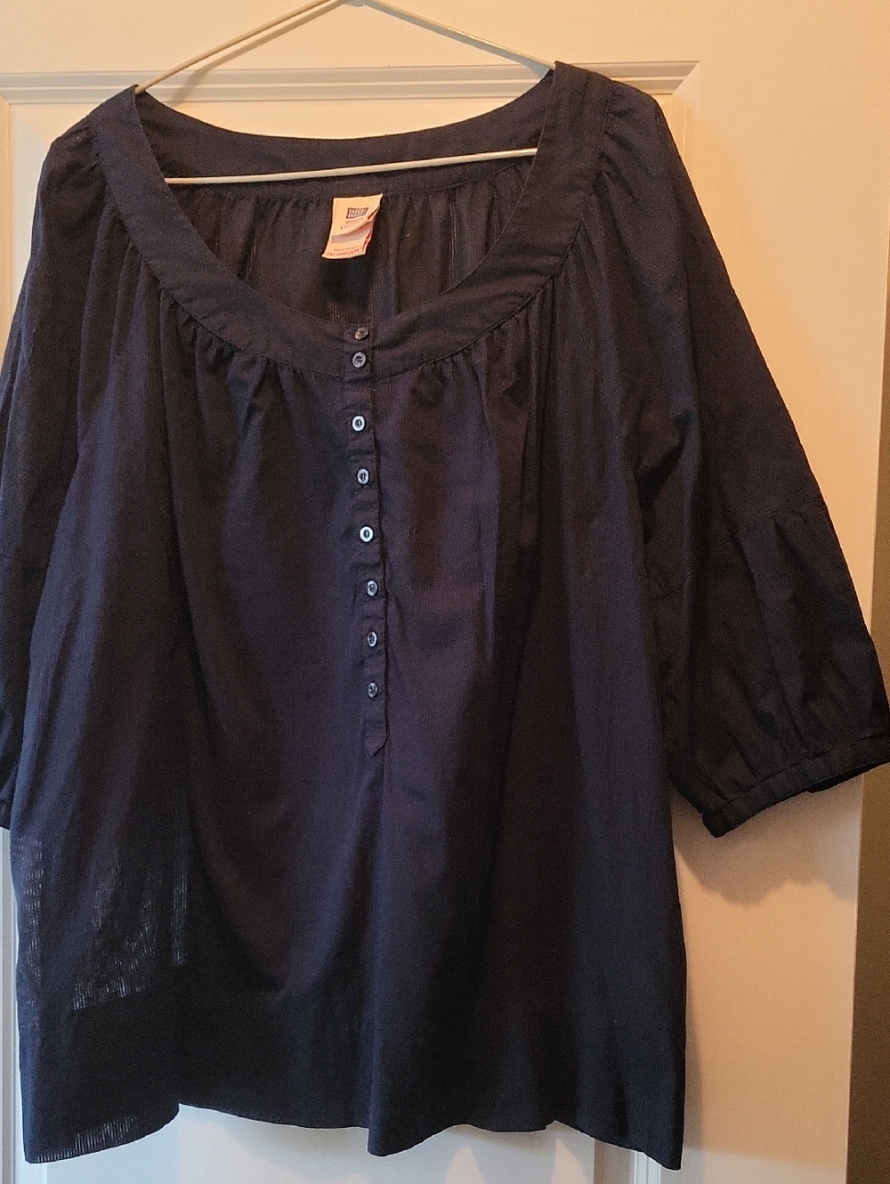 Faded Glory Navy Button-Front Peasant Top